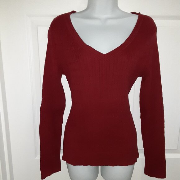 Talbots Size L * Red V-Neck Sweater * Cable Knit * Cotton * Comfortable & Nice - Picture 1 of 5